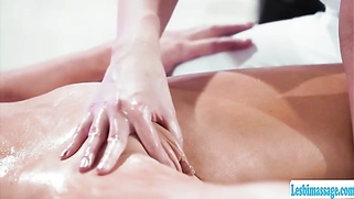 Brunette masseuse licks her milf client