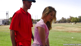 Karla Kush teasing her golf instructor with her short skirt