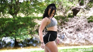 Jennifer White does workout outdoors