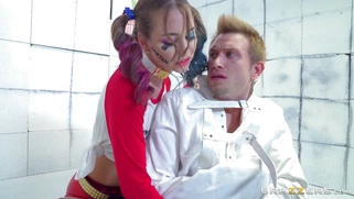 Riley Reid as Harleen Quinzel teasing doctor Bill Bailey