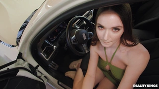 Hazel Moore is sucking thick dick on driver's seat