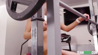 Ella Reese is sucking Brad Sterling's cock in the gym