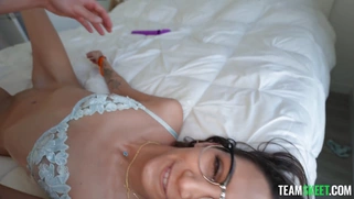 Natalia Nix in glasses gets her face fucked by Ike Diezel