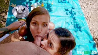 Jasmine Wilde and Kenzie Love are sucking cock and licking balls
