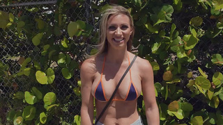 Blonde Lani Rails gets picked up outdoors