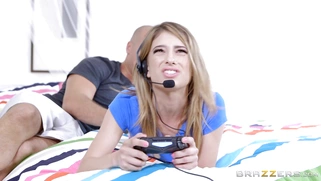 Kristen Scott getting eaten while playing a PS4 game