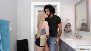 Blake Blossom is sucking black cock and licking balls