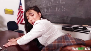 Asian Elle Lee leaned on the desk and got her pussy drilled