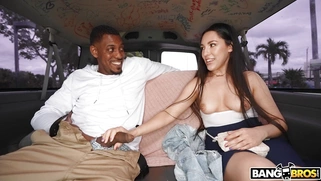 Selena Ivy is sucking huge black dick in BangBus