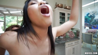 Asian Cindy Starfall rides plumber's cock in the kitchen