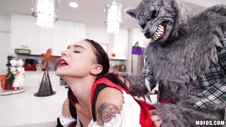 Grey wolf bangs Little Red Riding Hood Kharlie Stone as af she is bitchwolf