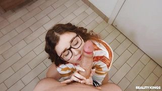 Leana Lovings in glasses is sucking Jmac's thick dick