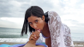 Alika Penagos is sucking thick cock on the beach