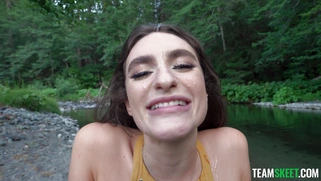 Mia Taylor gets facialed in POV outdoors