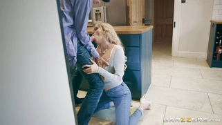 Amber Jayne sucking her daughter husband's giant cock