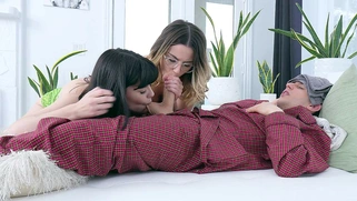 Chanel Camryn and Nova Vixen are sucking cock and licking balls