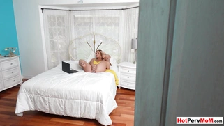 Stepson spying on masturbating MILF mom