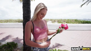 Blonde Kelsey Kane is getting picked up outdoors