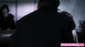 Submissive Goth bitches taking turns in riding stiff cock