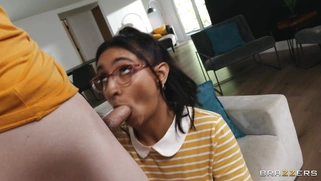 Hailey Rose in glasses is sucking huge black cock