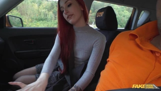 Gigi Rouge is sucking cock on the driver's seat