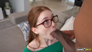 Jessica Marie in glasses is sucking huge black cock