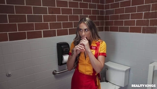 Mackenzie Mace is sucking dildo in the toilet