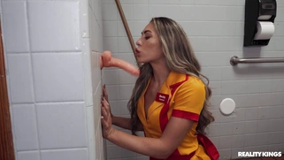 Mackenzie Mace is sucking dildo in the toilet