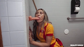 Mackenzie Mace is sucking dildo in the toilet