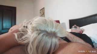 Blonde Bambi Barton rides hard cock with her trimmed pussy