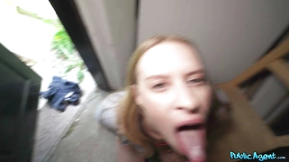 Nikki Riddle got mouth full of jizz after pussy fucking standing