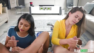 Kourtney Rae and Penelope Woods are sucking cocks in POV