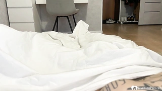 Brunette with big tits spreads for my cock