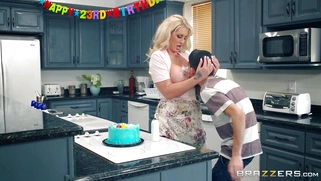 Ryan Conner gets her tits licked while preparing a birthday cake