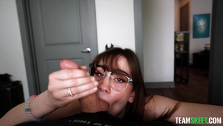 Kaitlyn Kox wearing glasses is sucking cock in POV