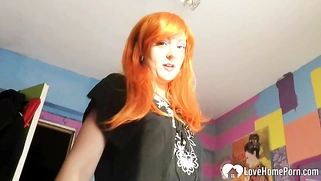 Redhead cosplayer has fun with my hard cock