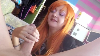 Redhead cosplayer has fun with my hard cock