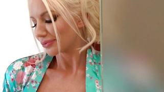 Blonde MILF Nicolette Shea sucks big cock in the shower