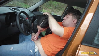 Betzz is sucking cock on the driver's seat