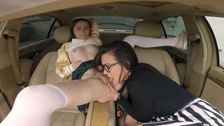 Sia Wood gets her pussy licked by Ivy Ireland in the car