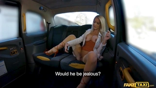 Miss Sally shows off her big tits and pussy in the Fake Taxi