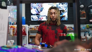 Bespectacled Ashley Alexander is sucking BBC in POV