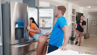 Ryan Reid gets her ass fucked standing in the kitchen