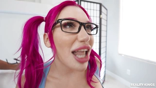 Mikey Star being fucked is licking Lily Lou's pussy