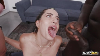 Coco Bae gets jizz in her mouth from black and white dicks