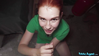 Redhead Sweet Angelina is sucking cock in POV