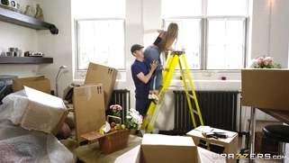 Danny D helps Alessandra Jane by holding her on the ladder