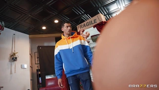 Busty Brandy Salazar gets pussy fucked standing in the cafe