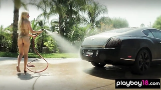 Exotic asian hottie and GFs wash a car