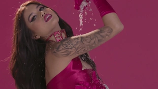 Petite latina teen unwrapping her pussy